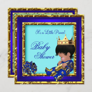 Invitation Baby shower Royal Blue Gold Boy prince de couronne