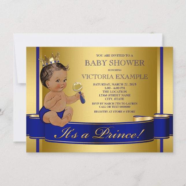 Invitation Baby shower Royal Blue Gold Ethnic Prince (Devant)