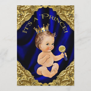 Invitation Baby shower Royal Blue Gold Satin