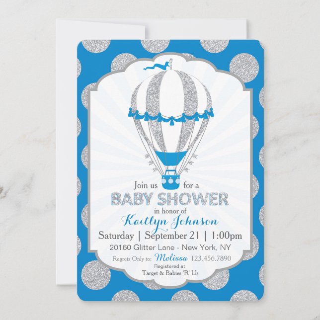 Invitation Baby shower Royal Blue Hot Air (Devant)