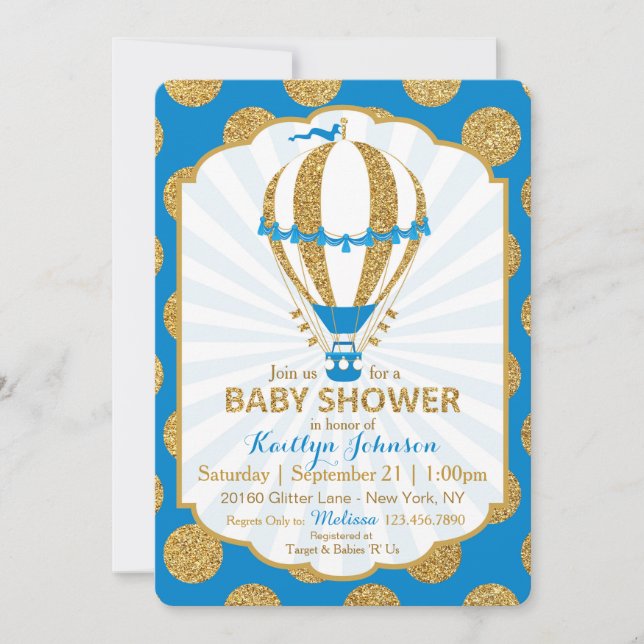 Invitation Baby shower Royal Blue Hot Air (Devant)