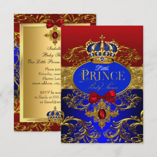 Invitation Baby shower Royal Crown Red & Blue Little Prince