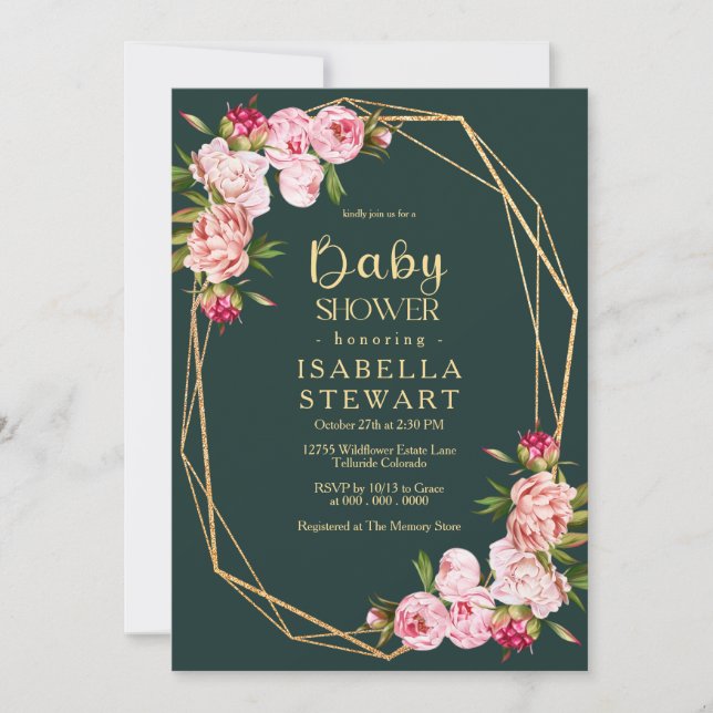 Invitation Baby shower Royal Dark Green rose pâle (Devant)