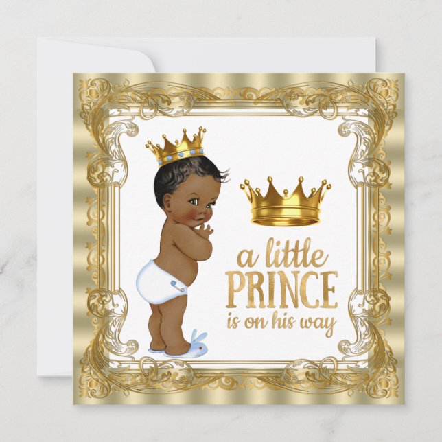 Invitation Baby shower royal de l'or bleu (Devant)