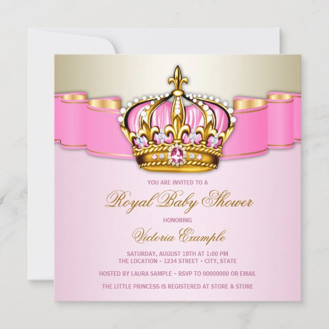Invitation Baby shower royal des filles roses (Devant)
