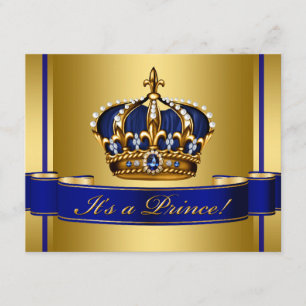 Invitation Baby shower royal du Prince héritier bleu et or