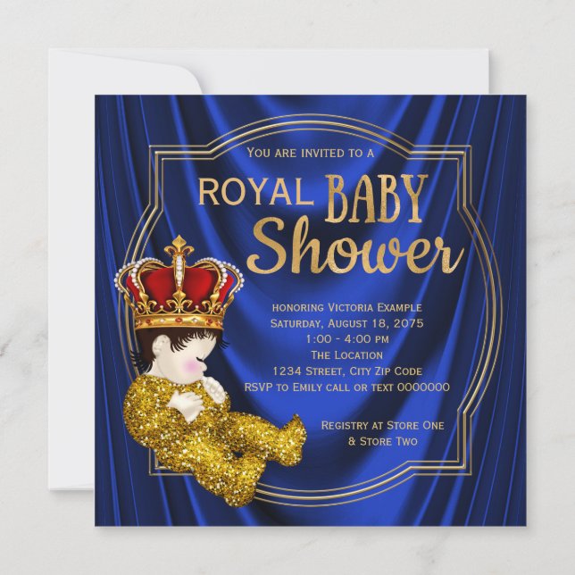Invitation Baby shower royal du prince héritier Blue Gold (Dos)