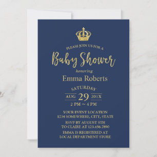 Invitation Baby shower Royal Gold Couronne Élégant Marine Ble