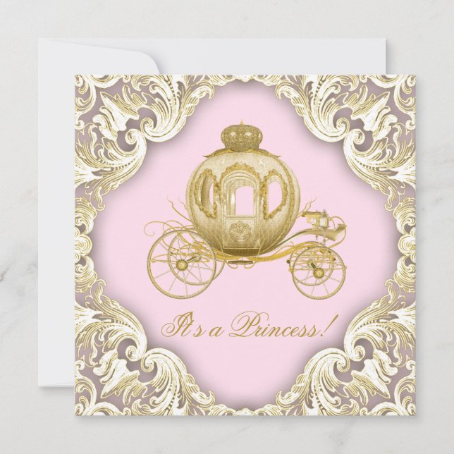 Invitation Baby shower Royal Princess de transport rose et or (Devant)