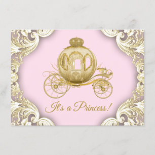 Invitation Baby shower Royal Princess de transport rose et or