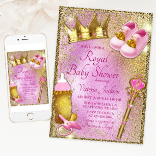 Invitation Baby shower Royal Princess Pink Gold