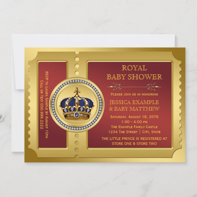Invitation Baby shower royal Red and Gold Boys (Devant)