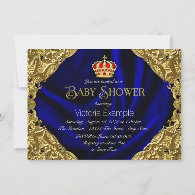 Invitation Baby shower Royal Red Blue et Gold Crown (Dos)