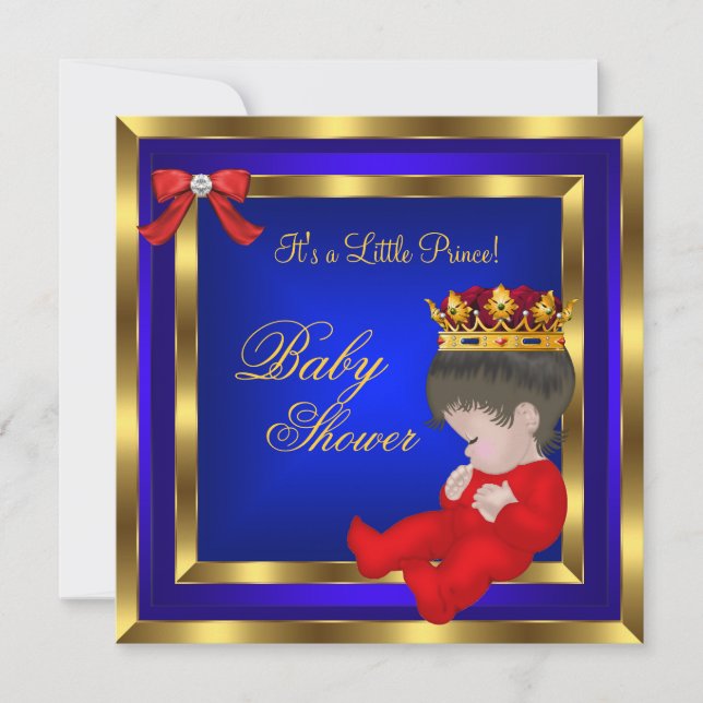 Invitation Baby shower Royal Red Blue Gold Boy prince de cour (Devant)