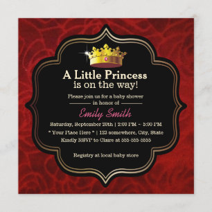 Invitation Baby shower Royal Red Velvet Little Princess Crown
