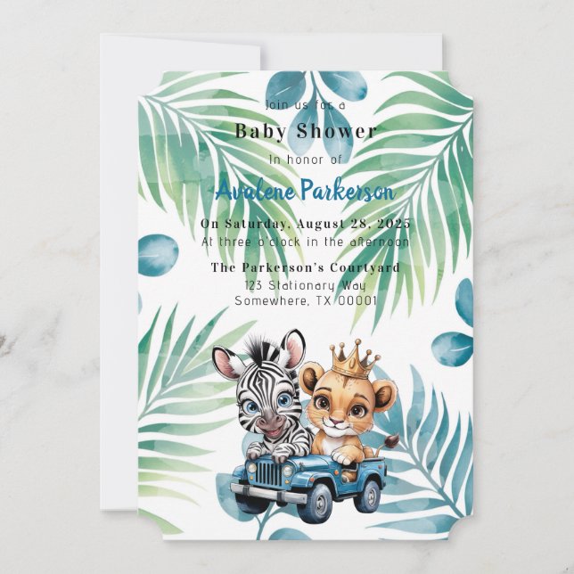 Invitation Baby shower Royal Safari Ride Boy (Devant)
