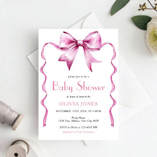 Invitation Baby Shower ruban à noeud papillon rose