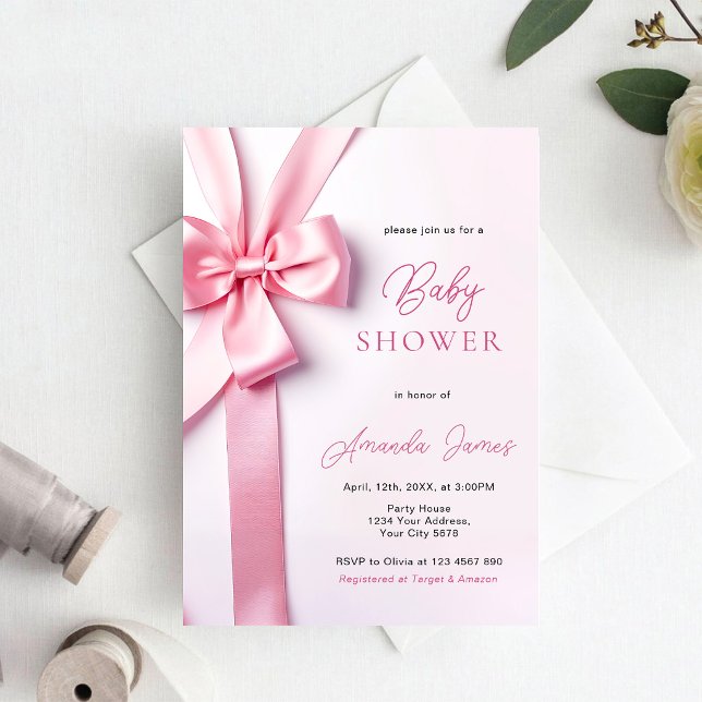 Invitation Baby Shower Ruban à Nœud Rose (Créateur téléchargé)