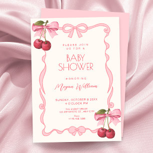 Invitation Baby shower ruban à nœud rose cerise