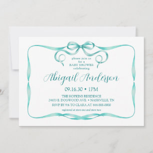 Invitation Baby-Shower Ruban Aquarelle Aqua
