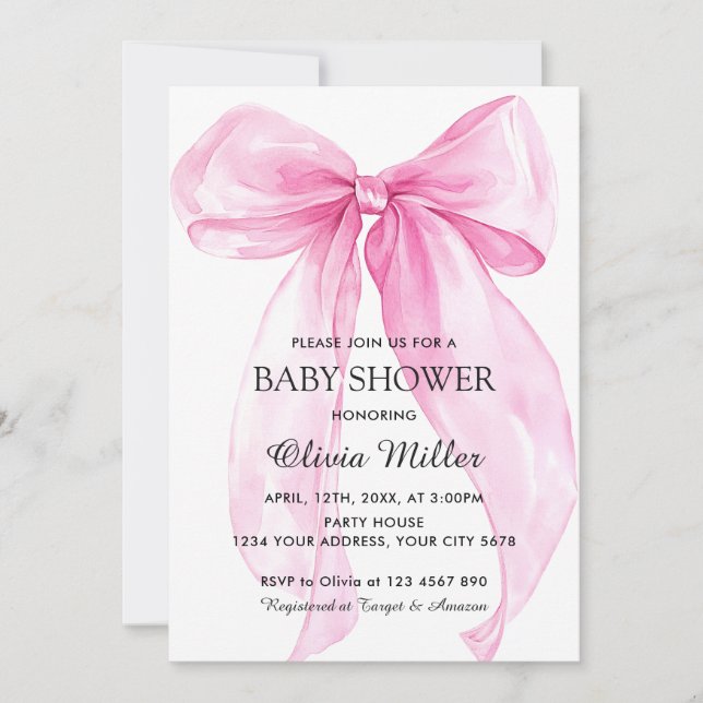 Invitation Baby Shower Ruban Arc-en-ciel Rose (Devant)