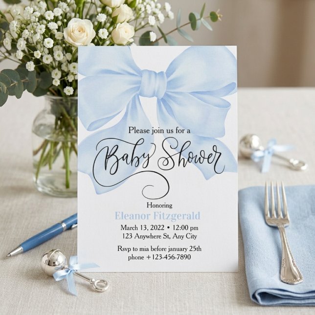 Invitation Baby Shower Ruban Bleu Clair Aquarelle (Créateur téléchargé)