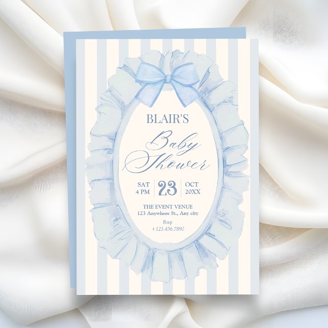 Invitation Baby shower ruban bleu doux (Créateur téléchargé)