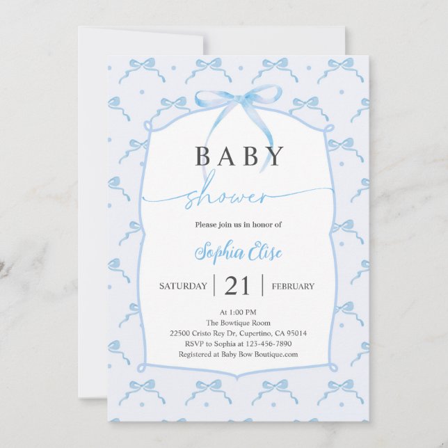 Invitation Baby Shower Ruban Bleu Pastel (Devant)