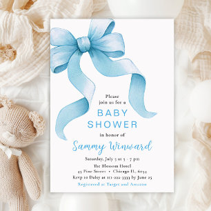 Invitation Baby Shower Ruban Coquet Bleu