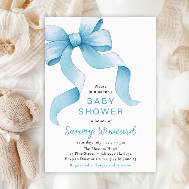Invitation Baby Shower Ruban Coquet Bleu (Créateur téléchargé)