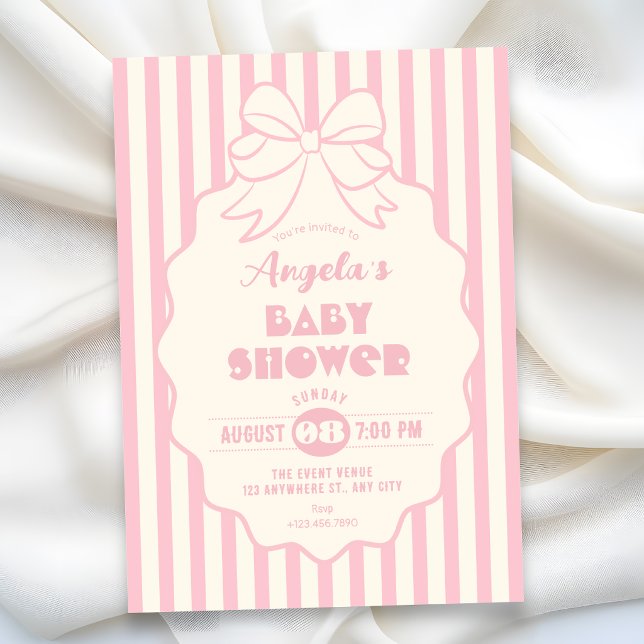 Invitation Baby shower ruban coquet rose (Créateur téléchargé)