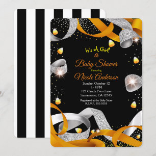 Invitation Baby Shower Ruban d'Halloween et Maïs de Bonbon