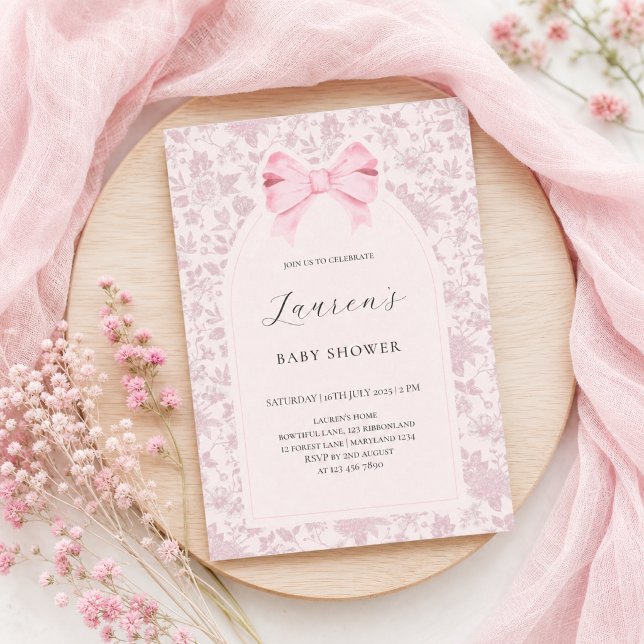 Invitation Baby Shower Ruban Floral Rose  (Créateur téléchargé)