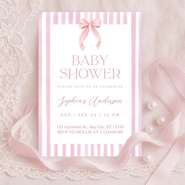 Invitation Baby shower ruban rayé rose (Créateur téléchargé)