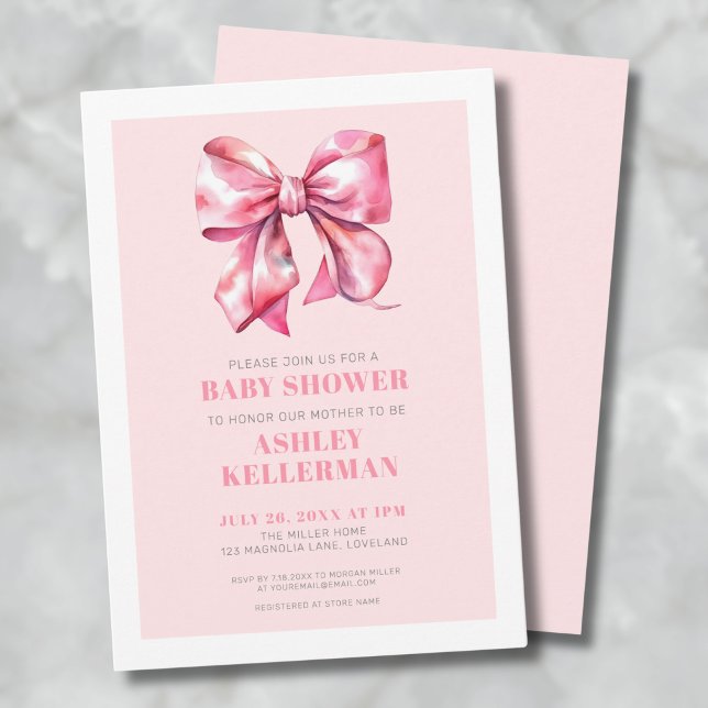 Invitation Baby Shower Ruban Rose (Pink Bow Baby Shower Invitation)