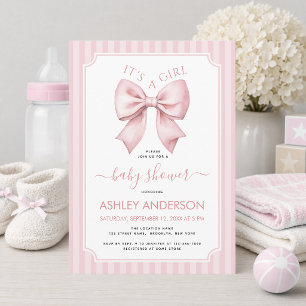 Invitation Baby Shower Ruban Rose C'est une Fille Coquette Ra
