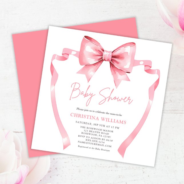 Invitation Baby Shower Ruban Rose Élégant (Créateur téléchargé)