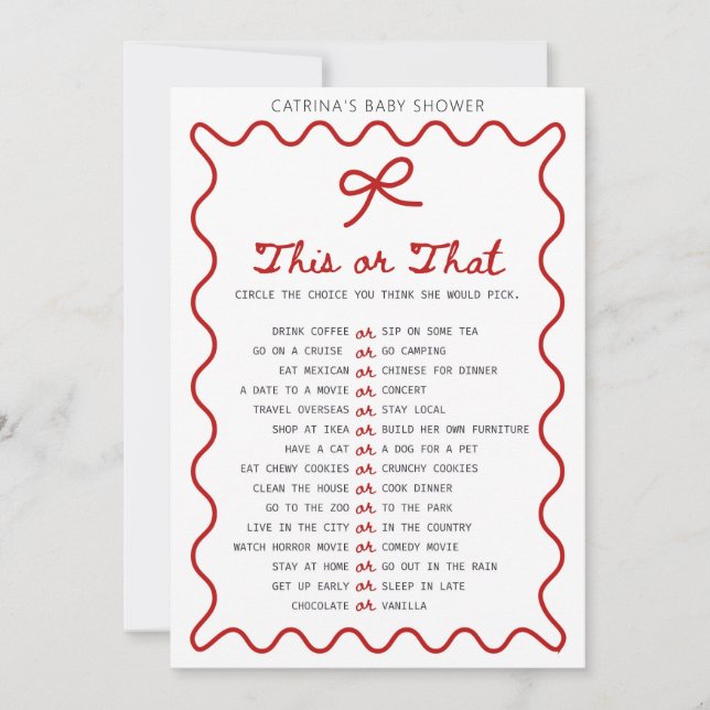 Invitation Baby Shower Ruban Rouge - Nom Modifiable, Invitati (Devant)