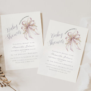 Invitation Baby shower ruban violet coquette 