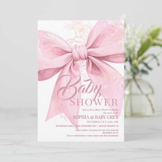 Invitation Baby Shower Rubis Rose Pâle  (Debout devant)