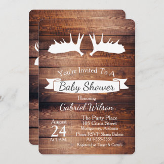 Invitation Baby shower Russe Barn Wood et Moose Antler
