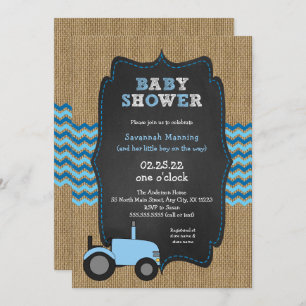 Invitation Baby shower Russe Blue Tractor