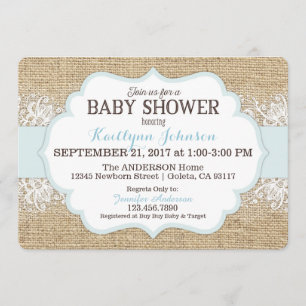 Invitation Baby shower Russe Burlap moderne Lace Blue Boy
