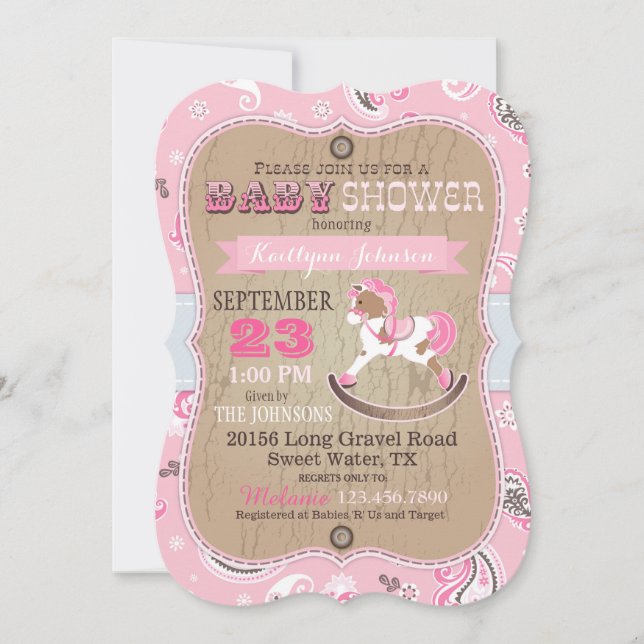 Invitation Baby shower Russe des Cowgirl Western Rocking Hors (Devant)