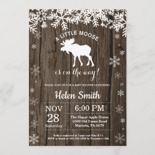 Invitation Baby shower Russe Moose Winter Snowflake