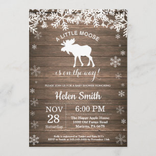 Invitation Baby shower Russe Moose Winter Snowflake