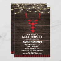 Baby shower Russe Plaid Deer Antlers Wood Lights