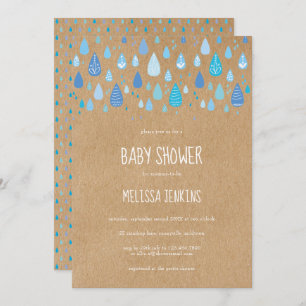 Invitation Baby shower Rustic Baby Blue Raindrops / Saupoudra
