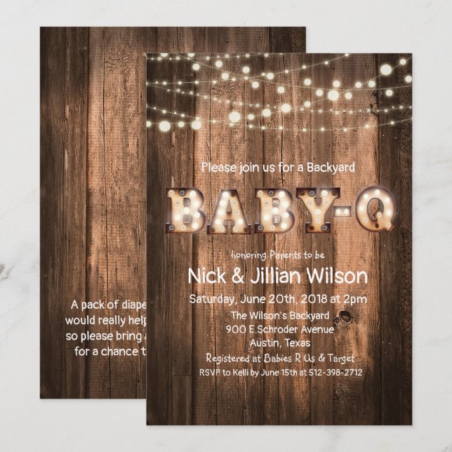 Invitation Baby shower Rustic Baby Q BBQ (Devant / Derrière)