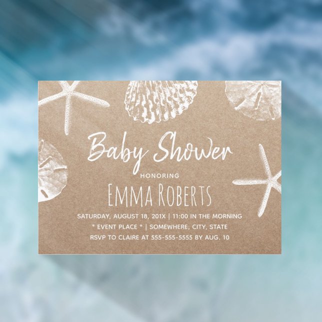 Invitation Baby shower Rustic Beach Starfish & Seashells (Créateur téléchargé)